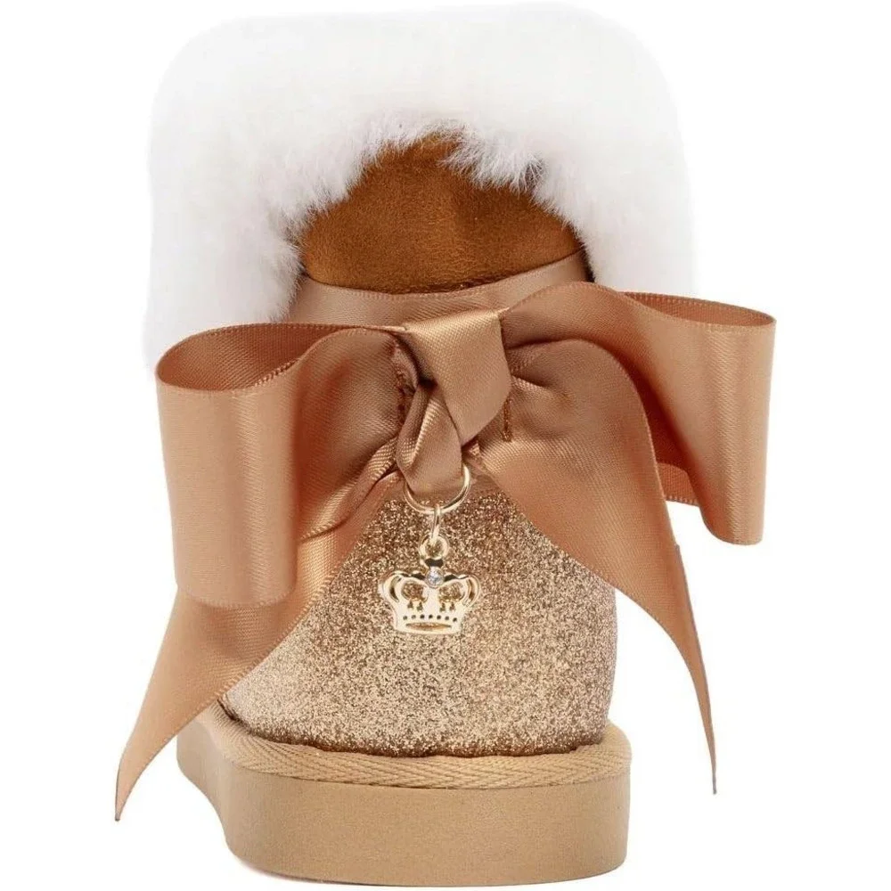 Juicy Couture Kian Chestnut Faux Fur Star Studded Bow Winter Boots Kids Size 4 M